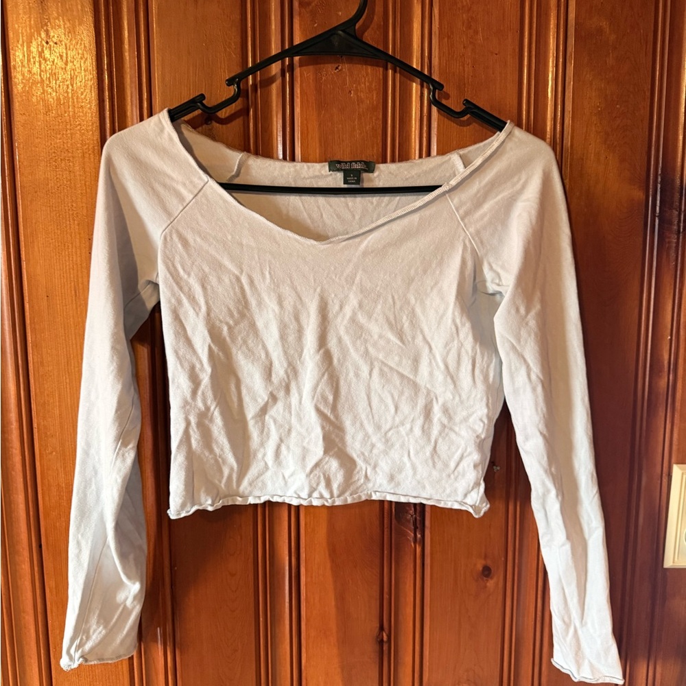Wild Fable White Long Sleeve Crop Top